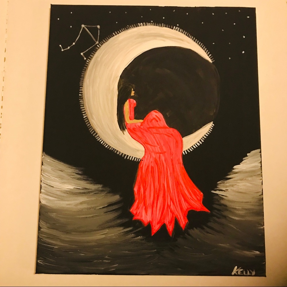 CUSTOM Zodiac Girl on Moon Nautical Boho Painting - Picture 2 of 8